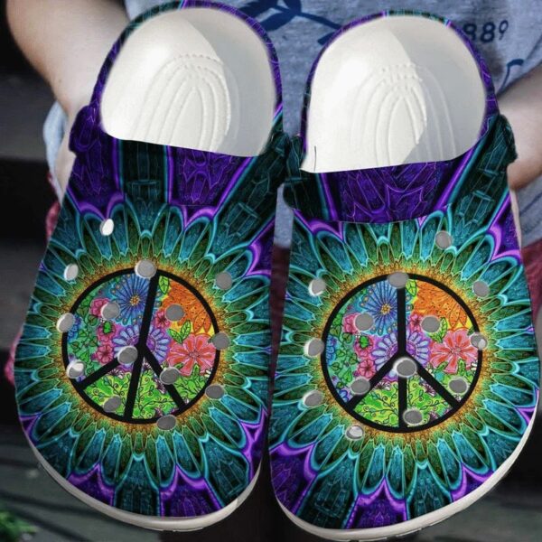 Peace Trippy Hippie Shoes Crocs Clog  Hippie Flower Clog Birthday Gift For Man Woman